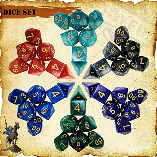 DND Dice Set 42 Pcs Polyhedral Dungeons and Dragons Rolling Dice for D&D RPG MTG Table Games Dice Bulk with Colorful Drawstring Bags and Dice Tray (49 Count)