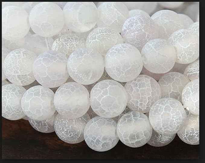 35pcs Adabele Natural Frosted Weathered White Agate Healing Gemstone 10mm (0.39 inch) Round Loose Beads Gem Stone Spacer for Craft Jewelry Making GF12-10