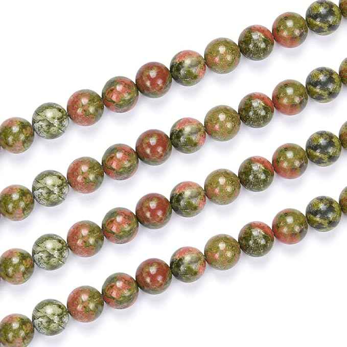 180pcs Adabele Natural Unakite Jasper Healing Gemstone 4mm (0.16 inch) Small Round Beads Gem Stone Spacer for Craft Jewelry Making GF18-4