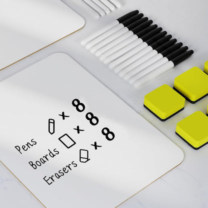 Dry Erase Lapboards, HERKKA 8 Pack Double Sided Dry Erase Lap Boards 9 x 12.5 Inch, 8 Markers, 8 Erasers, Small Dry Erase Boards for Classroom Supplies