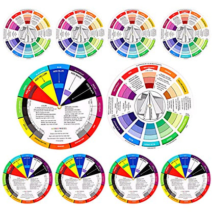 10 Pieces Color Paint Wheel Chart for Artist Kids Paint Mixing Learning Guide Art Class Teaching Tool Color Harmony Wheels for Makeup Blending Board Colorful Mixed Guide (10 Count)