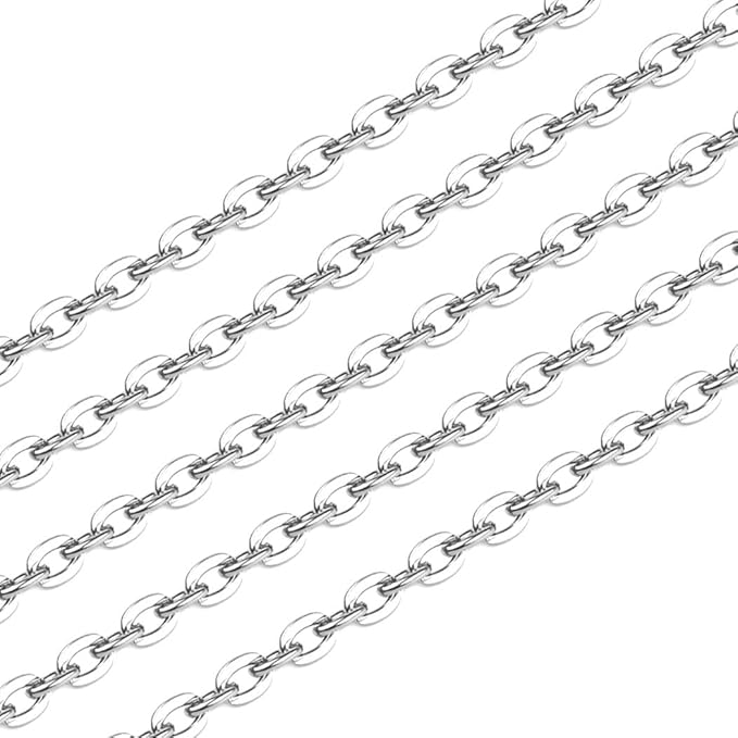 Adabele 10 Feet Authentic 925 Sterling Silver Unfinished 1.8mm (0.07 Inch) Flat Cable Link Chain Small Bulk Hypoallergenic Nickel Free for DIY Craft Jewelry Making SSK-R6