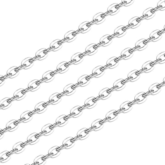 Adabele 5 Feet Authentic 925 Sterling Silver Unfinished 3mm (0.12 inch) Flat Cable Link Chain Bulk Hypoallergenic Nickel Free for DIY Craft Jewelry Making SSK-R7