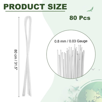 PATIKIL 32 Inch 22 Gauge Floral Stem Wire, 2 Pack/80 Pieces Bouquet Stem Paper Wrapped for DIY Crafts Flower Arrangements, White
