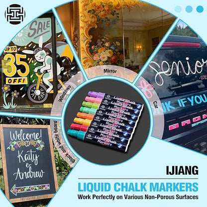 Chalk Markers 8 Pastel Colors Set for Glass Surfaces & Windows (8 Count)