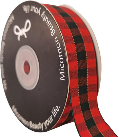 Micomon X'Mas Gingham Ribbon Green Red Metallic Gingham Ribbon 25 Yards Each Roll 100% Polyester (1",RedGreenGold) - Crafty Corner