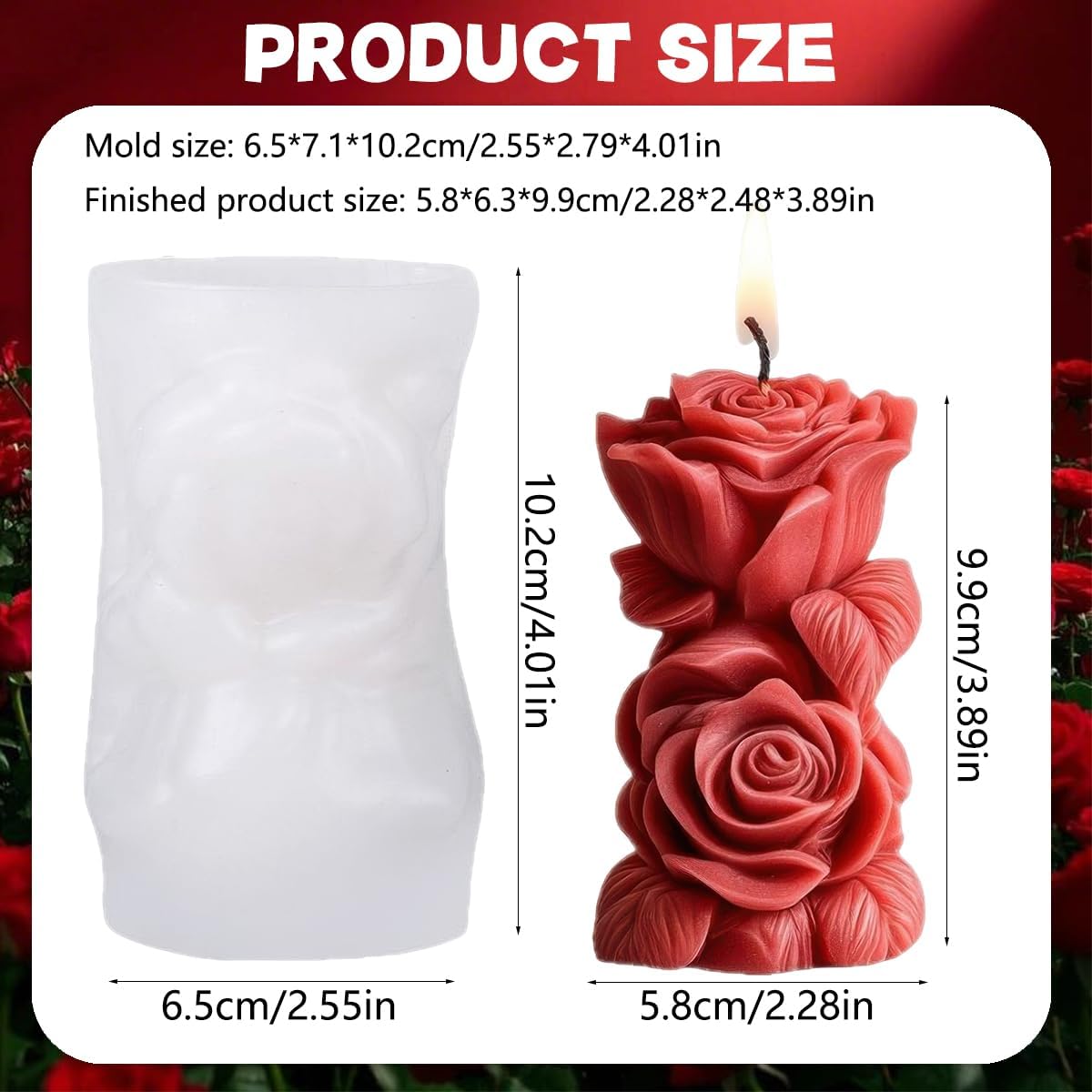 Rose Pillar Candle Silicone Molds Valentine 3D Rose Pillar Bouquet Soap Mold Flower Resin Concrete Mould DIY Mold for Valentines Anniversary Wedding Halloween Party Table Home Décor
