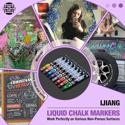 Chalk Markers 8 Metallic Colors Set for Glass Surfaces & Windows (8 Count)