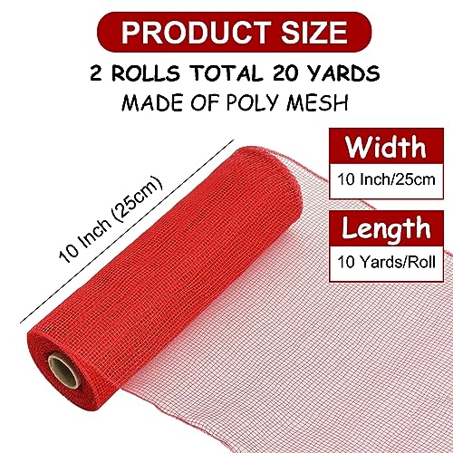 2 Rolls 10 Inch Red Decorative Mesh Ribbbon Rolls (60 Foot)