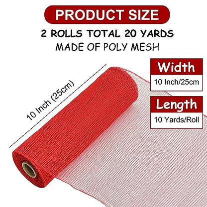2 Rolls 10 Inch Red Decorative Mesh Ribbbon Rolls (60 Foot)