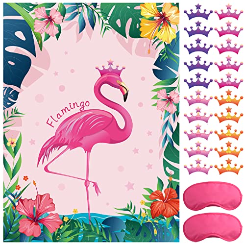 Pin The Crown on The Flamingo Birthday Hawaiian Luau Tiki Party