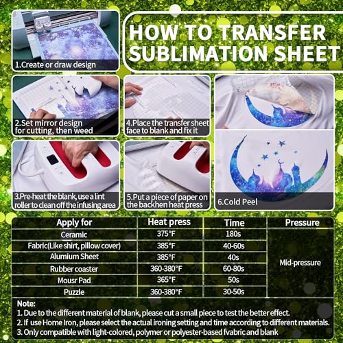 Green Glitter Sublimation Transfer Sheets for Heat Press Machine (8 Count)