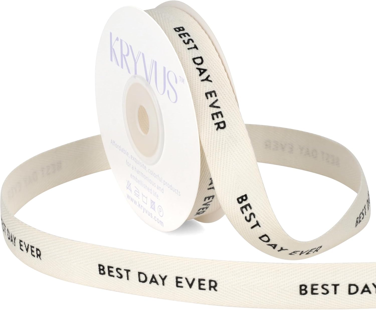 Best Day Ever Ribbon - 5/8 Inch x 12 Yards Natural Twill Tape Ribbon, Cotton Herringbone Ribbons for Gift Wrapping, Birthdays, Weddings, Christmas, Anniversaries, Valentine's Day, Mother's Day - Crafty Corner