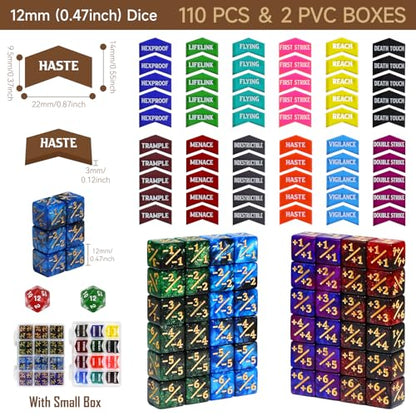 110PCS MTG Tokens & 12mm MTG Life Counter Dice Set for Magic Card with Box (110 Count)