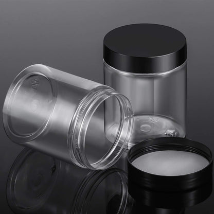 SATINIOR 12 Pack 10 oz Plastic Container Jars with Lids Round Clear Travel Cosmetic Container Slime Jars for Toiletries, Lotion, Cream, Ointments, Makeup, Rhinestone, Samples, Kitchen Storage(Black)