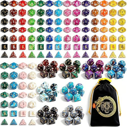 Polyhedral Role Playing Dice with Drawstring Storage Pouch (182 Count)