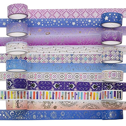 12 Rolls Galaxy Washi Tape Set Bronzing Starry Night Decorative Masking Tape for Scrapbooking (12 Count)