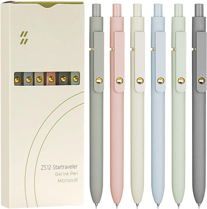6 Pcs Gel Pens 0.5mm Quick Dry Black Ink Pens Fine Point Smooth Writing Pens, Cute Office and School Supplies Gifts for Women Teacher Students (6 Pcs Morandi Gold)