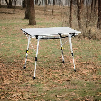 Outdoor Folding Portable Picnic Camping Table with Adjustable Height Aluminum Roll Up Table Top Mesh Layer