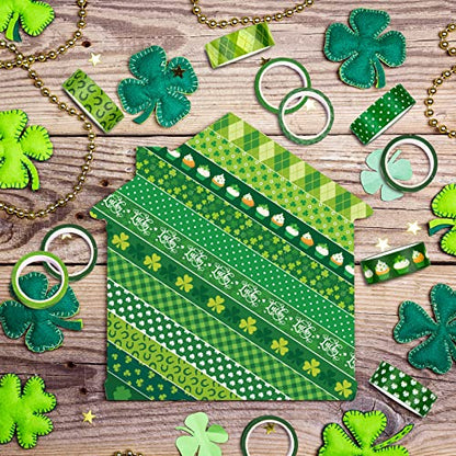 12 Rolls St. Patrick's Day Washi Tape Green Shamrock Washi Masking Tapes 15mm Clover Plaids Lucky Holiday Paper Tape Sticker for Irish Party Scrapbook Gift Packing DIY Craft Decor (196.8 Foot)