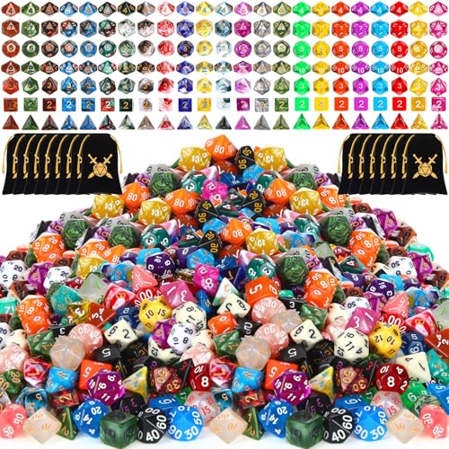 1001 Pcs Dice Sets Bulk with Drawstring Bag Polyhedral Dice Sets Multi Role Playing Table Game D4 D6 D8 D10 D% D12 D20 (143 Count)