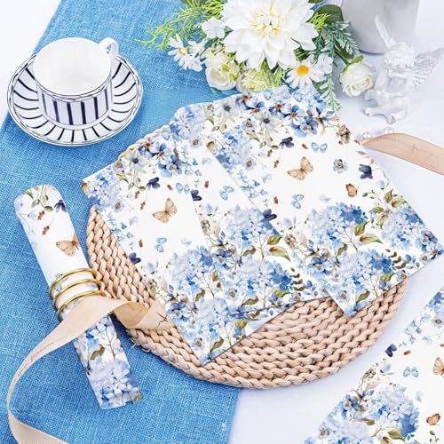 60 Pack 3 Styles Blue Floral Napkins for Decoupage Toile Napkins Flower Cocktail Decorative Paper for Birthday Party Beautiful Gorgeous