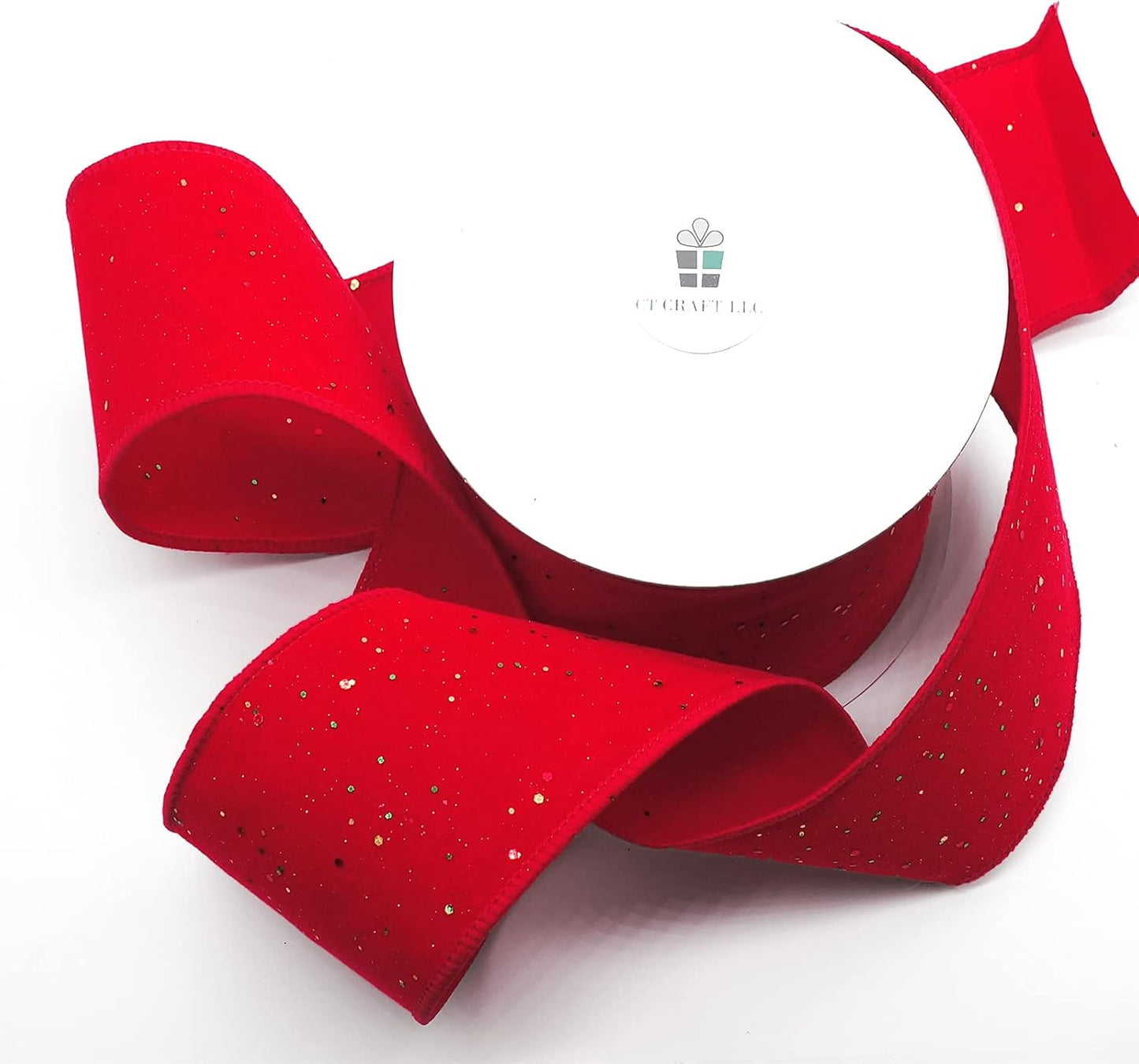 CT CRAFT LLC Red Velvet with Confetti Glitter Wired Ribbon 2.5 Inch x 10 Yards for Christmas Home Decor Tree Topper Bow Gift Wrapping DIY Crafts Wreath Garland - Crafty Corner