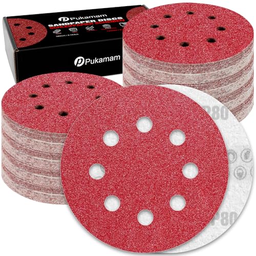 120 Pcs 5 inch Sanding Discs 80 Grit 8 Hole Hook and Loop (120 Count)