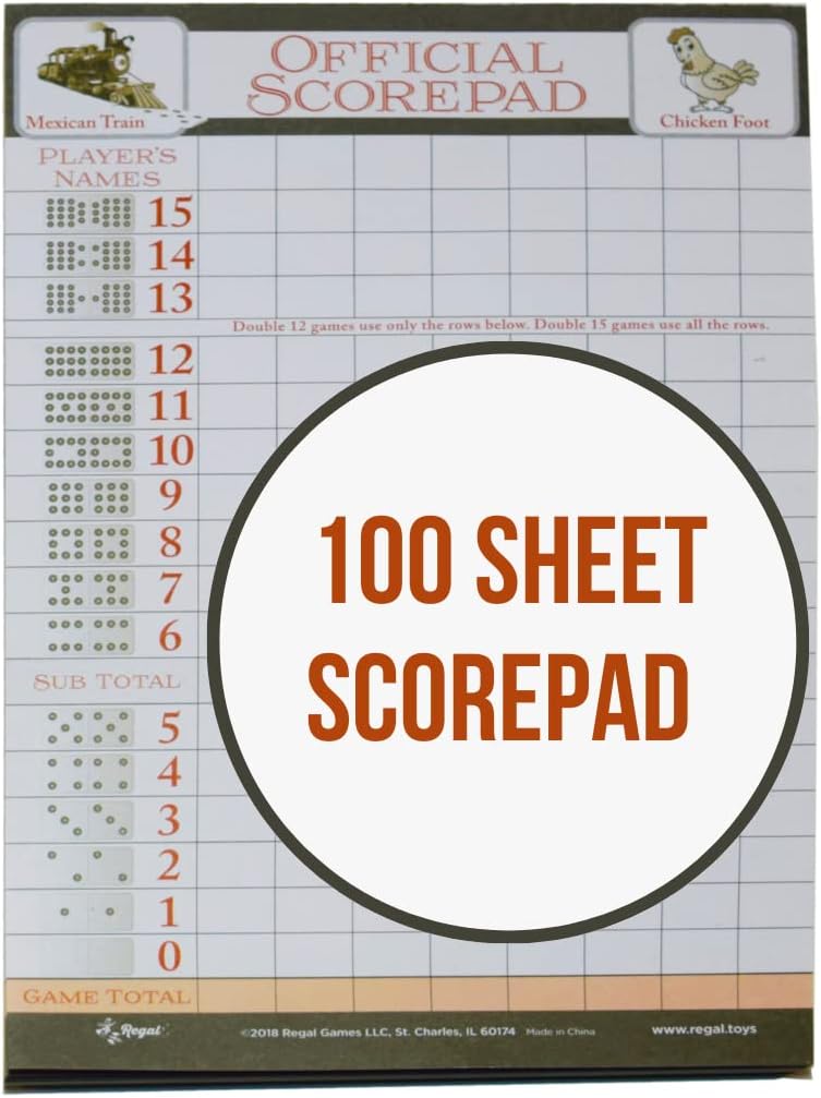 Regal Games Mexican Train Score Pads & Chicken Foot Dominoes Game for Adults - Ideal for Family Fun Game Night and Travel - 100 Sheets (8.25" x 5.5")