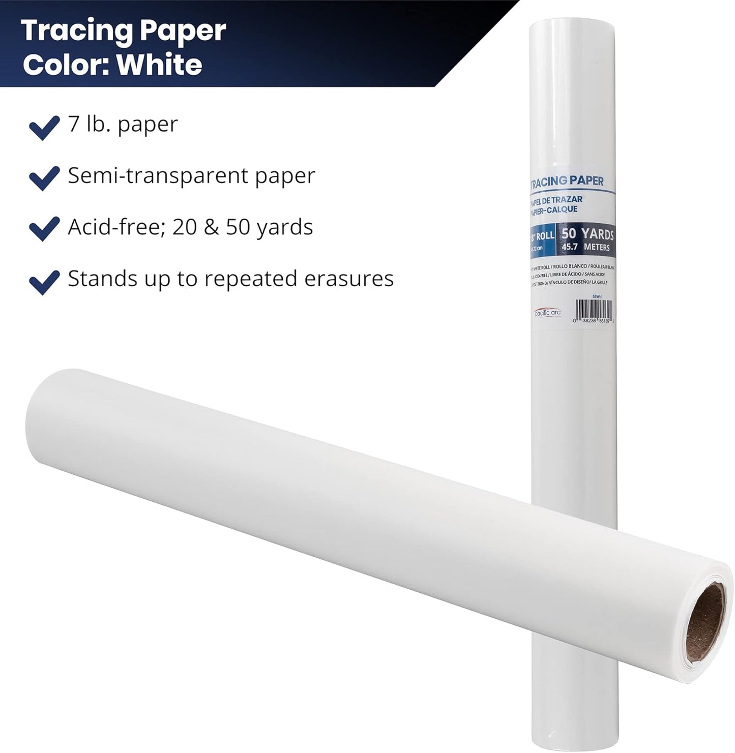 Pacific Arc Tracing Paper Roll, White, 18 Inch X 50 Yard Roll