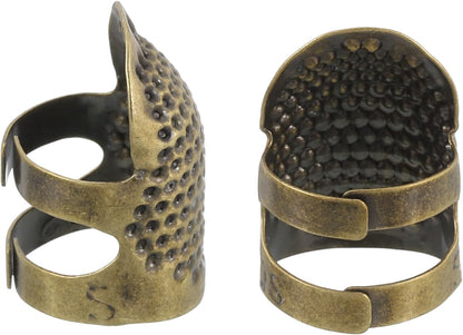 uxcell Sewing Thimble Finger Protector, 4 Pcs Metal Finger Shield Ring for Hand Sewing, Craft Accessories DIY Sewing Tools, Bronze, 2 Sizes