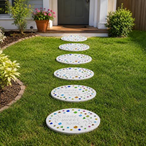 14 Pcs Oval Stepping Stone Mold Kit with Mosaic Tiles and Tools for DIY
