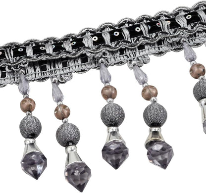 3yards Beading Fringe Trimming Long Beads Tassel Curtain Trim Ribbon Trim for Cover Edge Decorative (Gray) - Crafty Corner