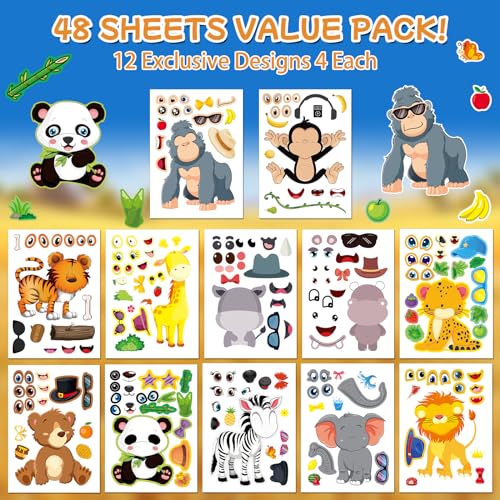 48 Make A Safari Animal Sticker Sheets (48 Count)