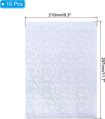 PATIKIL 11.7x8.3 Holographic Sticker Paper, 10Sheets A4 Polypropylene Self-Adhesive Transparent Waterproof Laminate Overlay Film for Photo Cards Scrapbook Decorations, Christmas Ribbon