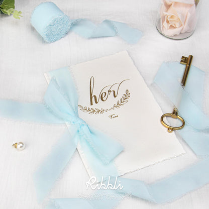 Ribbli Ice Blue Chiffon Silk Ribbon, 1-1/2 inch x 20 Yard, Handmade Fringe, Wedding Invitations, Bridal Bouquets, Home Decor - Crafty Corner