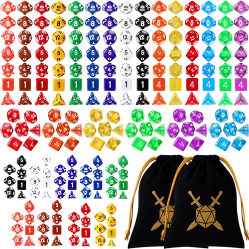 105 Pcs Dice Sets Bulk with Drawstring Bag Polyhedral Dice Sets Multi Role Playing Table Game D4 D6 D8 D10 D% D12 D20 (105 Count)