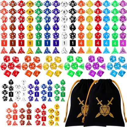 105 Pcs Dice Sets Bulk with Drawstring Bag Polyhedral Dice Sets Multi Role Playing Table Game D4 D6 D8 D10 D% D12 D20 (105 Count)
