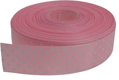 Polka Dot Grosgrain Ribbon 25 Yard Each Roll 100% Polyester (1", Pink) - Crafty Corner