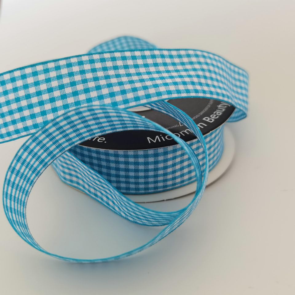 1 Inch Vivid Blue and White Woven Edge Plaid Ribbon Polyester Gingham Ribbon 25 Yards Each Roll