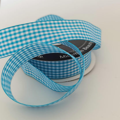 1 Inch Vivid Blue and White Woven Edge Plaid Ribbon Polyester Gingham Ribbon 25 Yards Each Roll