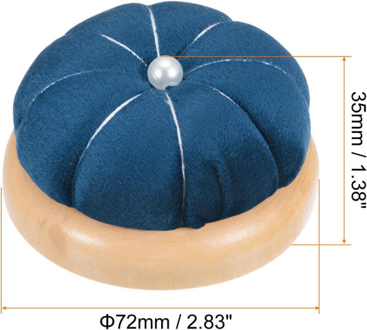 HARFINGTON Wooden Base Pin Cushion Japanese Style Cute Needle Holder Pincushions Round for Sewing Quilting Needlework DIY Crafts, Dark Blue