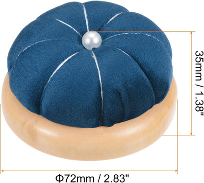 HARFINGTON Wooden Base Pin Cushion Japanese Style Cute Needle Holder Pincushions Round for Sewing Quilting Needlework DIY Crafts, Dark Blue