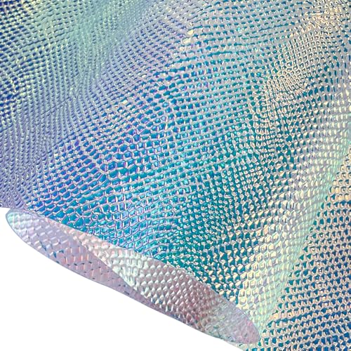 Iridescent Transparent Embossed Vinyl Holographic Blue Clear PVC Vinyl Craft Fabric 16"×54" for Sewing DIY Projects