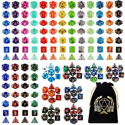25 Set DND Polyhedral Dice with Storage Pouch