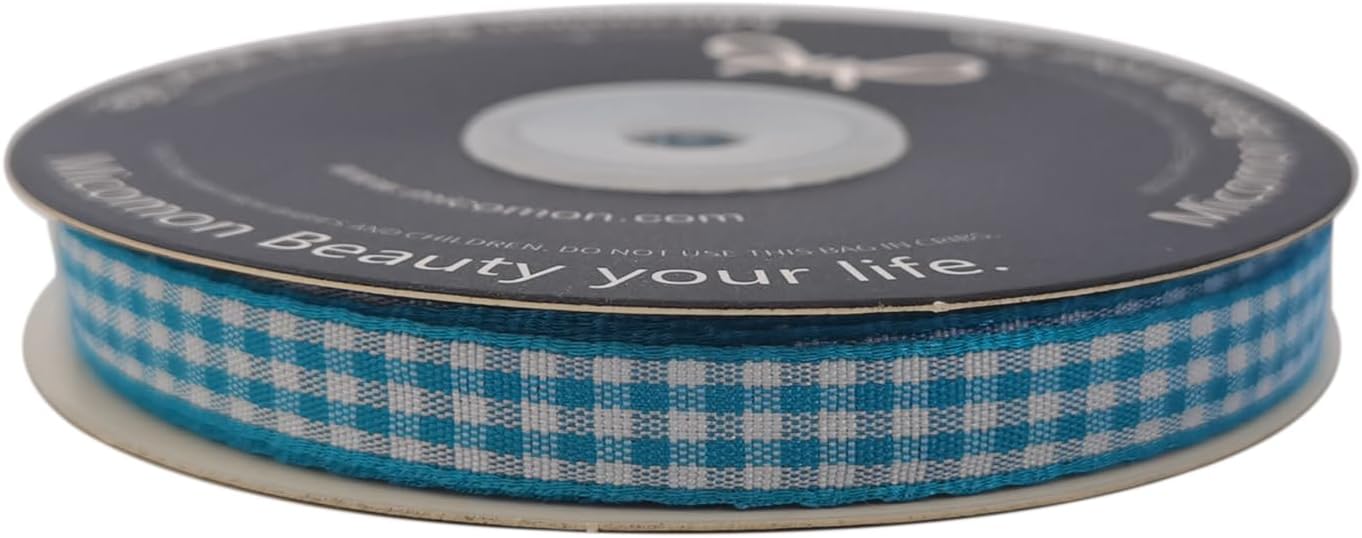 Micomon Vivid Blue and White Woven Edge Plaid Ribbon 100% Polyester Gingham Ribbon 25 Yards Each Roll (3/8",Vivid Blue) - Crafty Corner