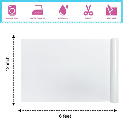 White Glitter HTV Heat Transfer Vinyl 12" x6FT Glitter Vinyl for T Shirts Easy to Cut and Weed Compatible with All Cutter Machines HTV Vinyl Iron on for Cricut (White, 12" x6FT)