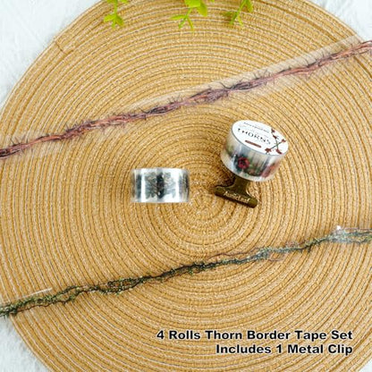4 Rolls Botanical Border PET Tape for Scrapbook Journaling (4 Count)
