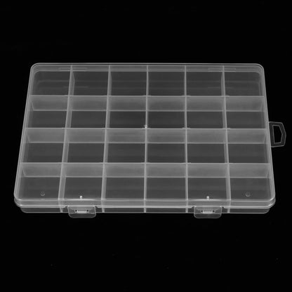 2pcs 24 Grids Clear Plastic Organizer Box Fixed Compartment Storage Container for Craft, Beads, Jewelry, Small Parts, 7.4X5.1X0.86 INCH