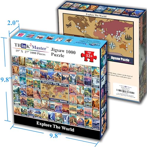 Colorful Vintage World Travel Poster 1000 Pieces Large Format Jigsaw Puzzle for 13+